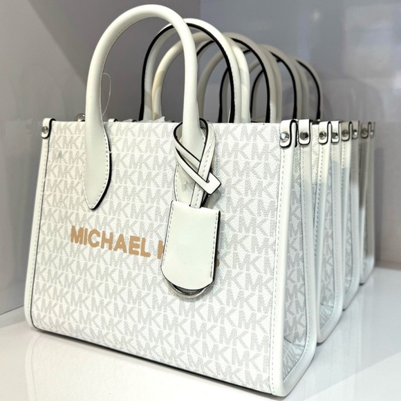 Michael Kors Small Shopper TZ Xbody Tote Bag Optic White - Picture 1 of 8